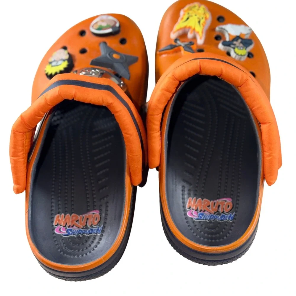 Crocs Naruto Shippuden Classic Clogs Orange Black Boys Kids Size J4 Jibbitz